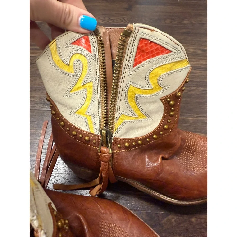 Sam Edelman Shane Western Fringe Studded Boots - Women's 7.5 M - Picture 2 of 7